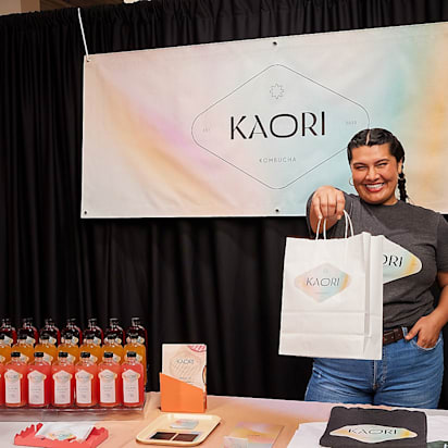 Kaori Kombucha hanging banner.