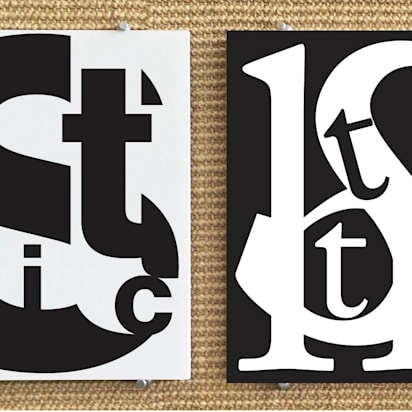 Font poster illustration showing two contrasting typographic compositions in black and white