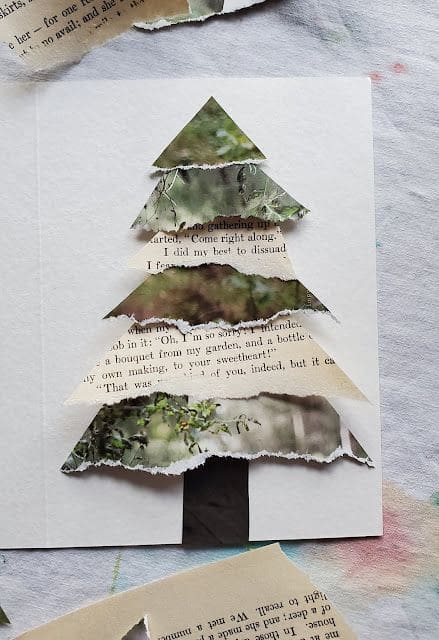 DIY Christmas card idea using book and magazine scraps