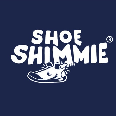 Shoe Shimmie logo with an ‘M’ putting on a shoe