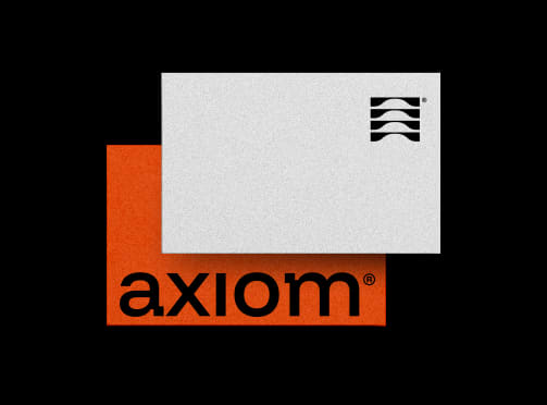 Two sides of a business card showing pixelated logo