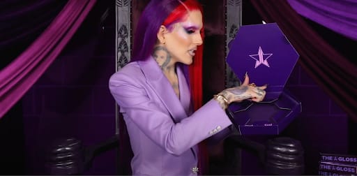 A screenshot from the Blood Lust collection release video from Jeffree Star Cosmetics showing the protective brand packaging design