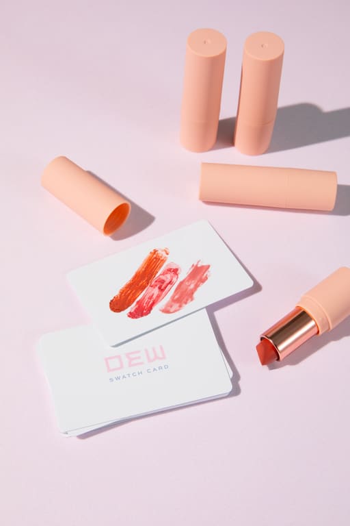 Lipstick swatch card design, showing how double-duty cards add functionality and encourage repeat business.