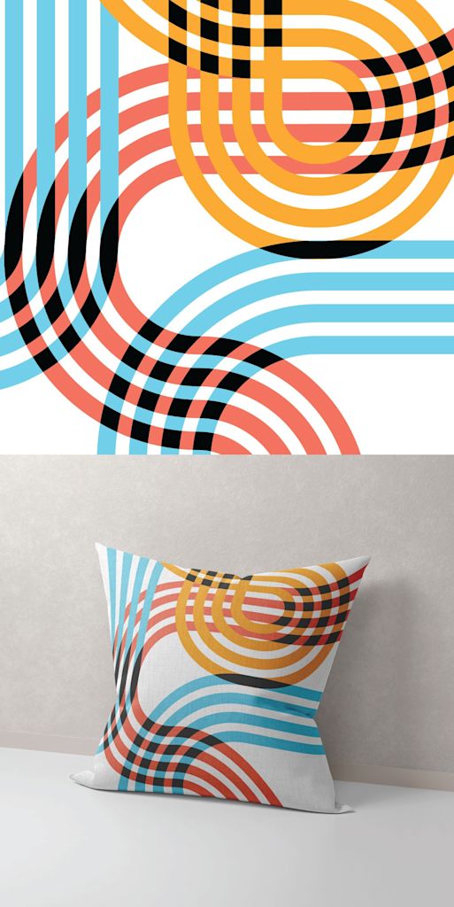 Vista Collective Summit pillow design - warm wavy lines in Vista's brand colors, inviting comfort and creativity.