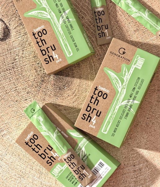 Toothbrush packaging design with the hand-drawn image of the toothbrush stamped onto the box as an example of the Imprinted packaging trend 2026