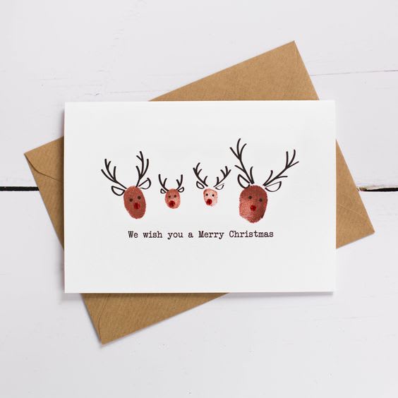 Reindeer fingerprint art Christmas card idea