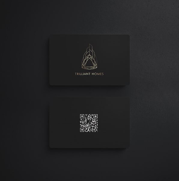 Black business card with a white QR code