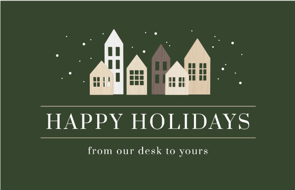 business holiday card message on green holiday card