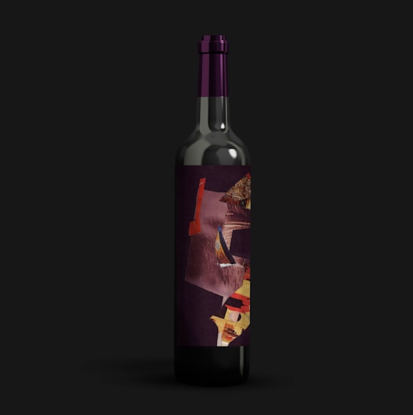 The Distorted Cut graphic design trend 2026 on a wine bottle label design