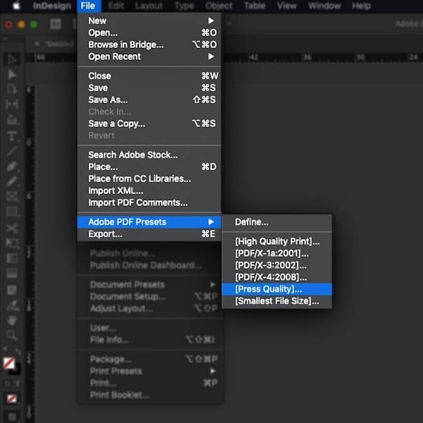 Screenshot showing how to change the color space in InDesign