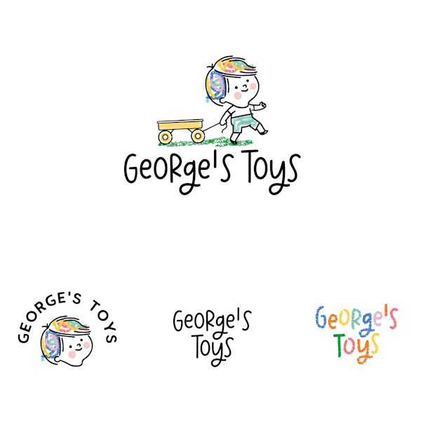 Farbige Spielzeug-Markenführung mit dicken Konturen