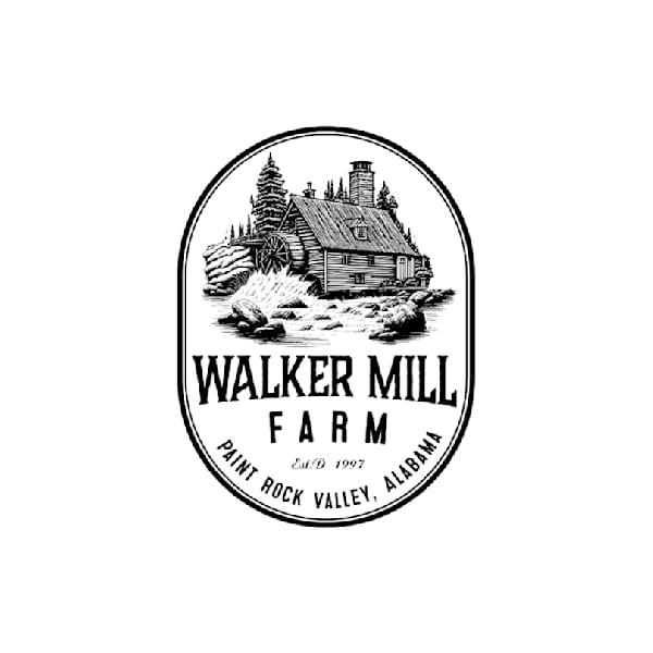 Walker Mill Farm etched logo trend of a cabin