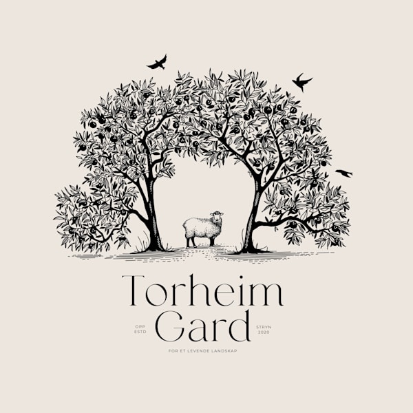 Torheim Gard etched emblem logo trend of a sheep and trees