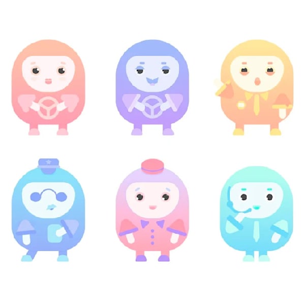 Multiple round creatures for various jobs as mascots