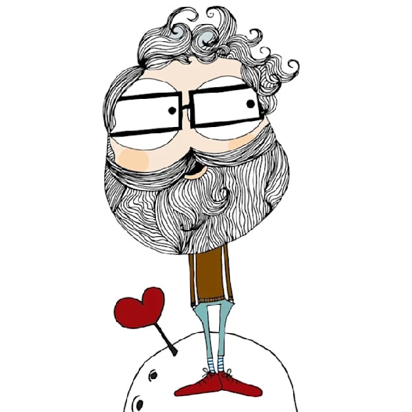 Old man with gray hair and beard mascot