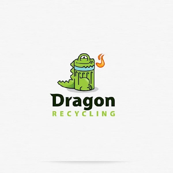 Green dragon as a recycling bin mascot logo
