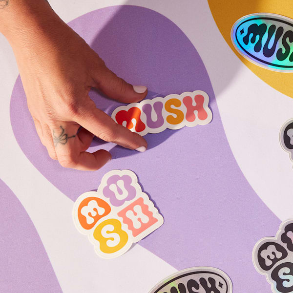 Colorful and fun logo design printed on a sticker