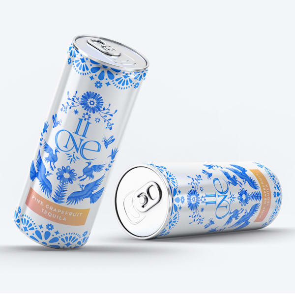 Design de canette de tequila — un exemple de la tendance de design graphique Folk naturel de 2026.