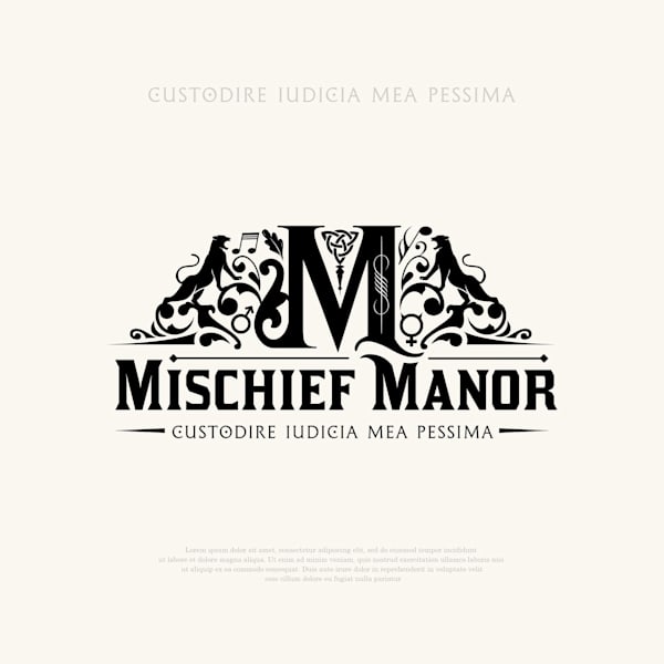Monochrome family crest for “Mischief Manor”