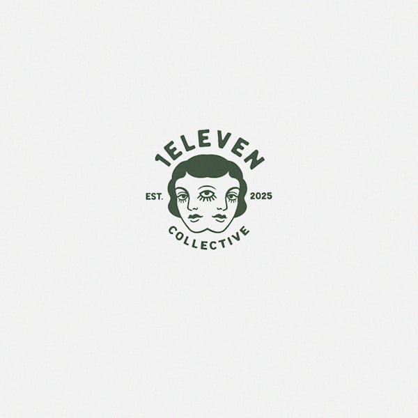 mirrored face in stamp logo design