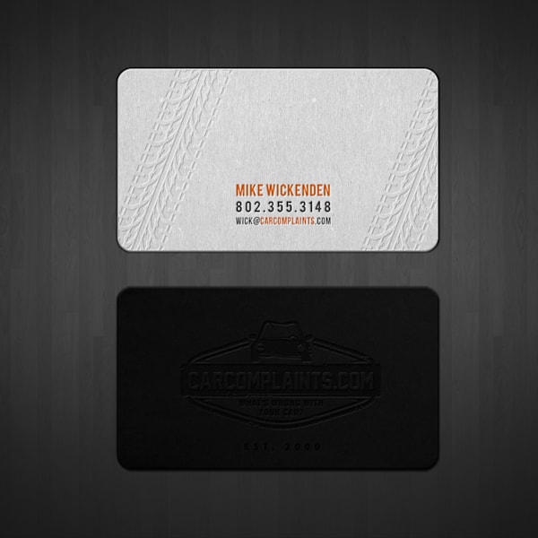 Business card design embossed with tire marks