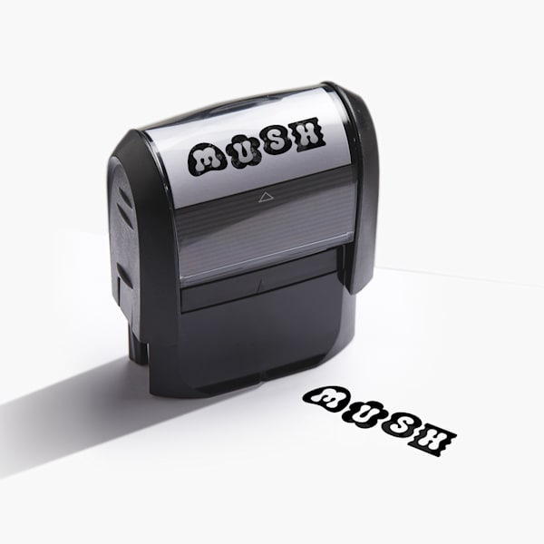 Custom stamp for a business with a simple brand logo in black ink
