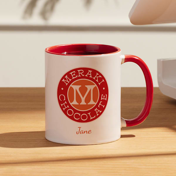 Custom branded coffee mug with the employee’s name, Jane