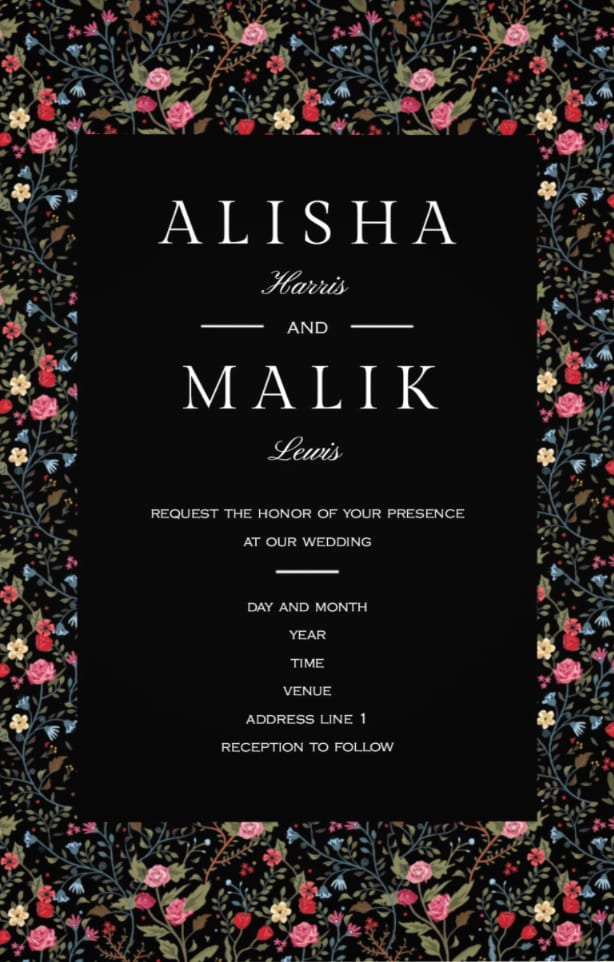 Fairytale gothic wedding invite