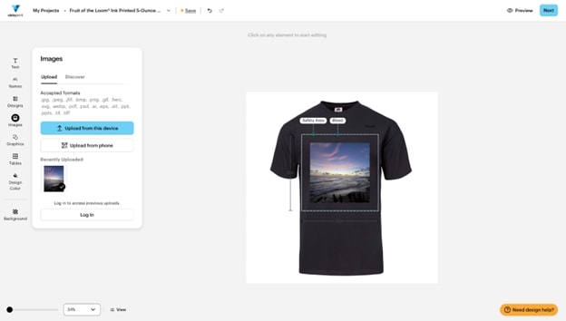Photo on a T-shirt in the VistaPrint editor