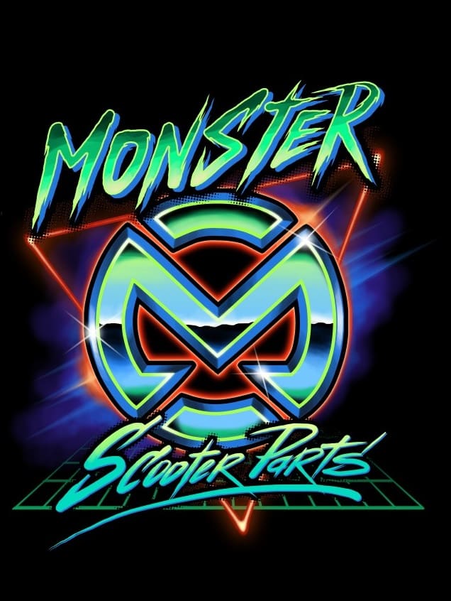 80s style geometric illustration for a scooter parts company