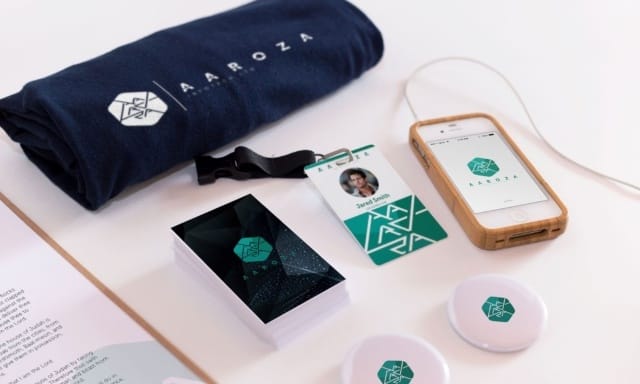 Geometric logos, font, packaging and mockups for Aaroza Infotech