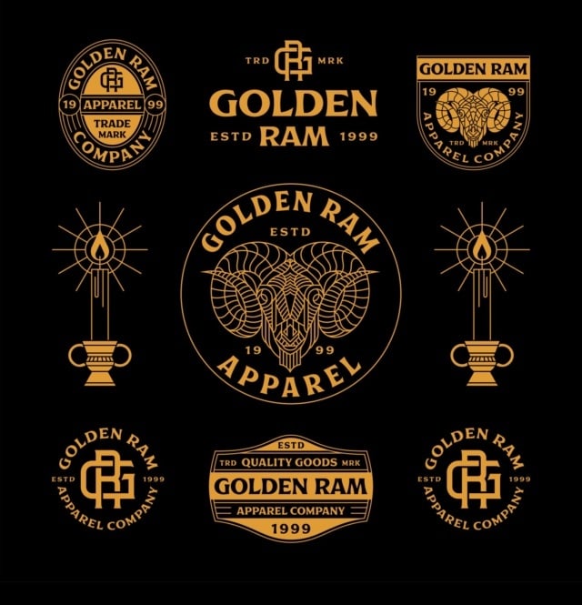Golden ram logo design in black and gold