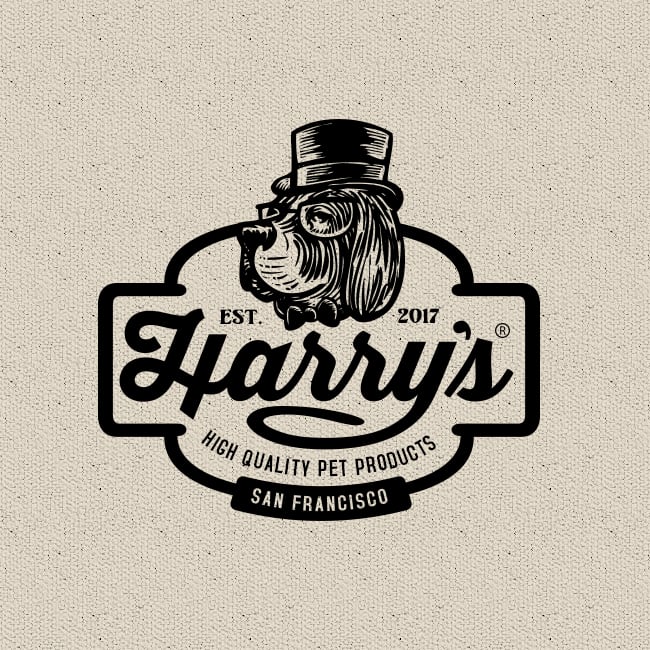 vintage dog logo that combines script and sans serif logo fonts