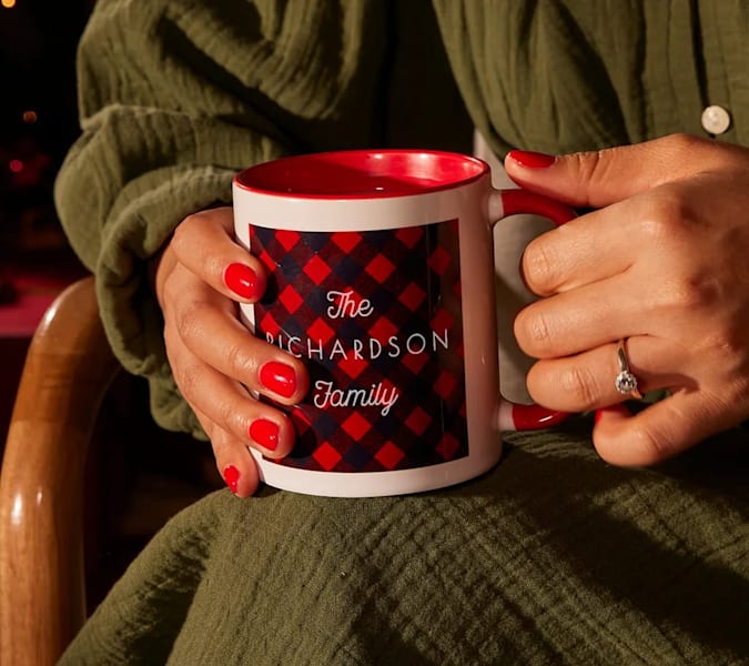 Family name mug design idea with a tartan background