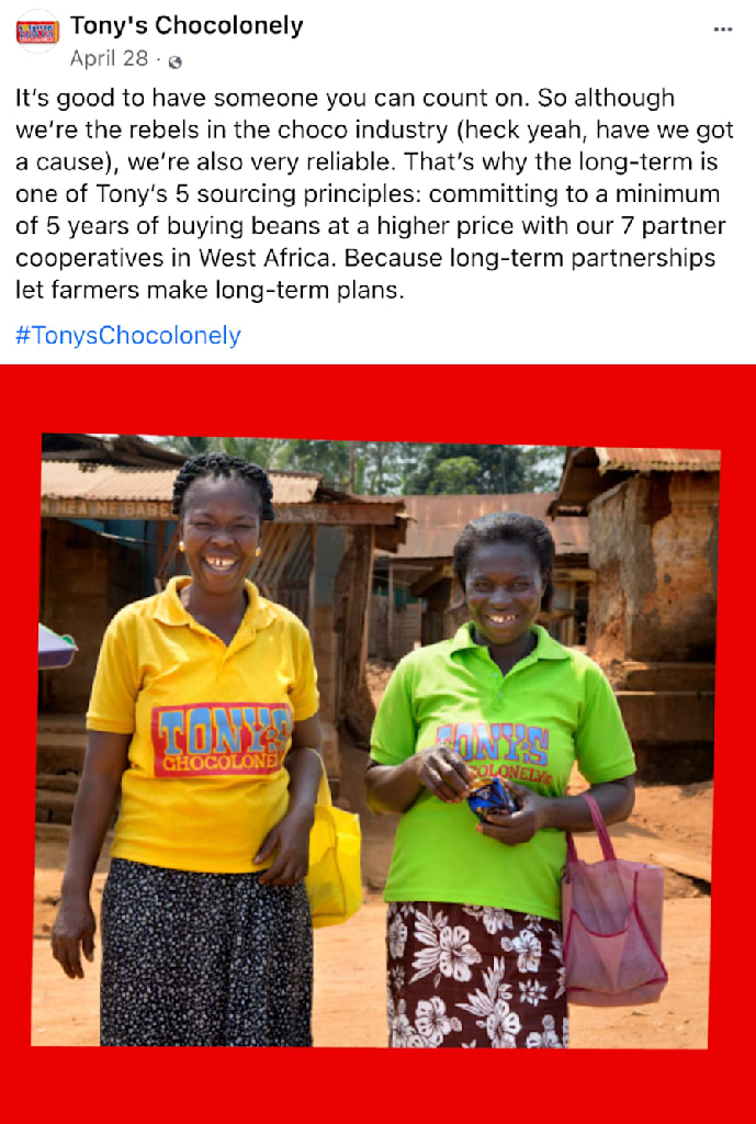 Facebook post for TonysChocolonely US