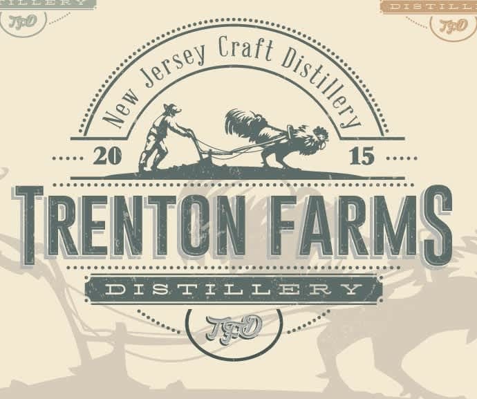 rustic distillery logo showing a man and a rooster plowing a field