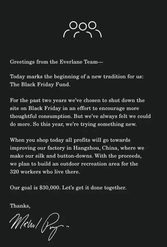 Everlane anti-sale Black Friday campaign