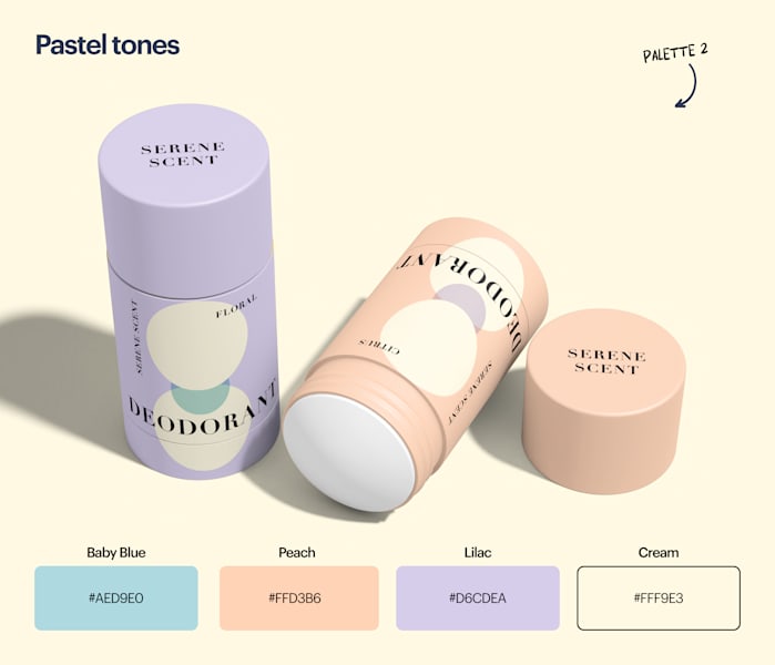 Baby blue, peach, lilac and cream colors