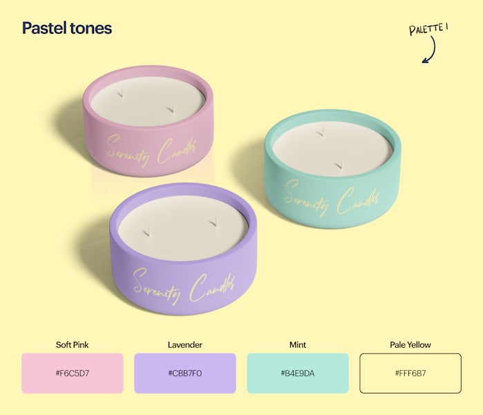 Soft pink, lavender, mint, pale yellow colors