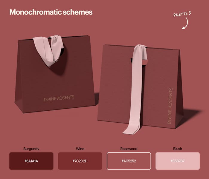 Burgundy, wine, rosewood and blush colors.