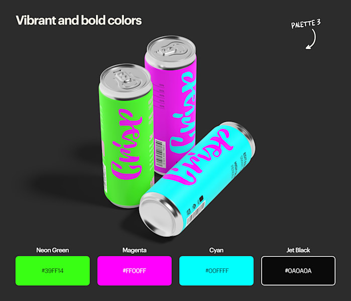 Neon green, magenta, cyan and jet black colors.