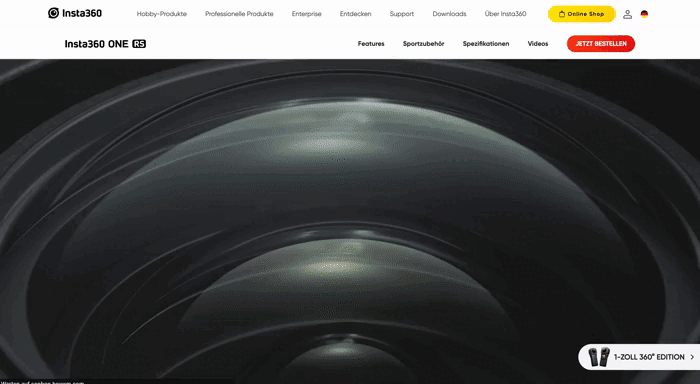 Design de site web avec défilement cinématique pour une marque de caméras