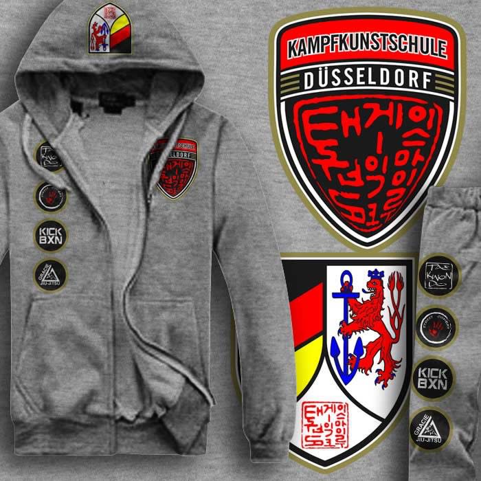 Gray hoodie with circular patches