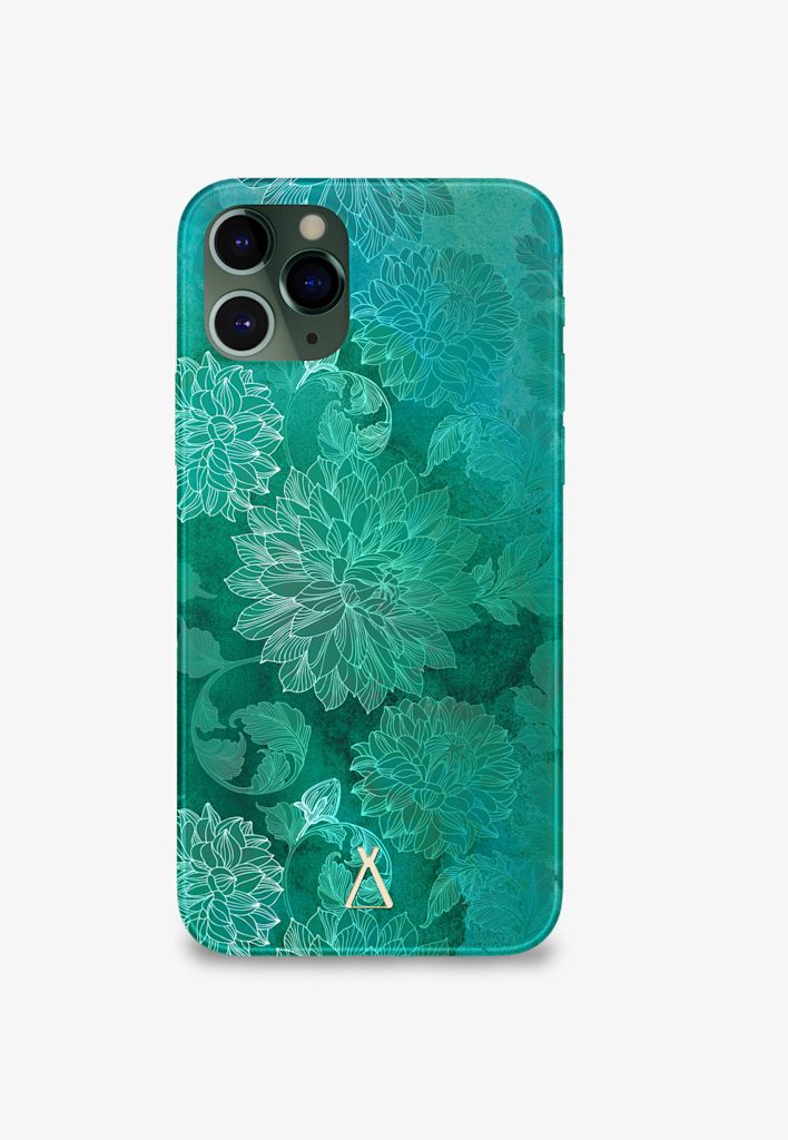 Mobile case illustration with a dahlia flower pattern in beautiful watercolors.