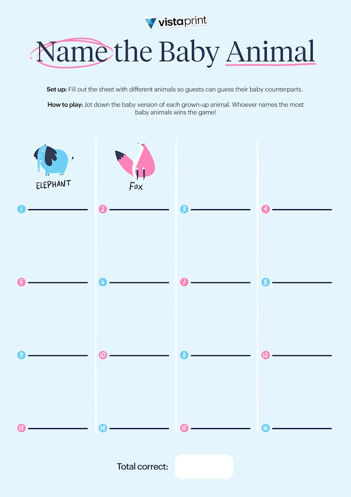 name the baby animal virtual baby shower game