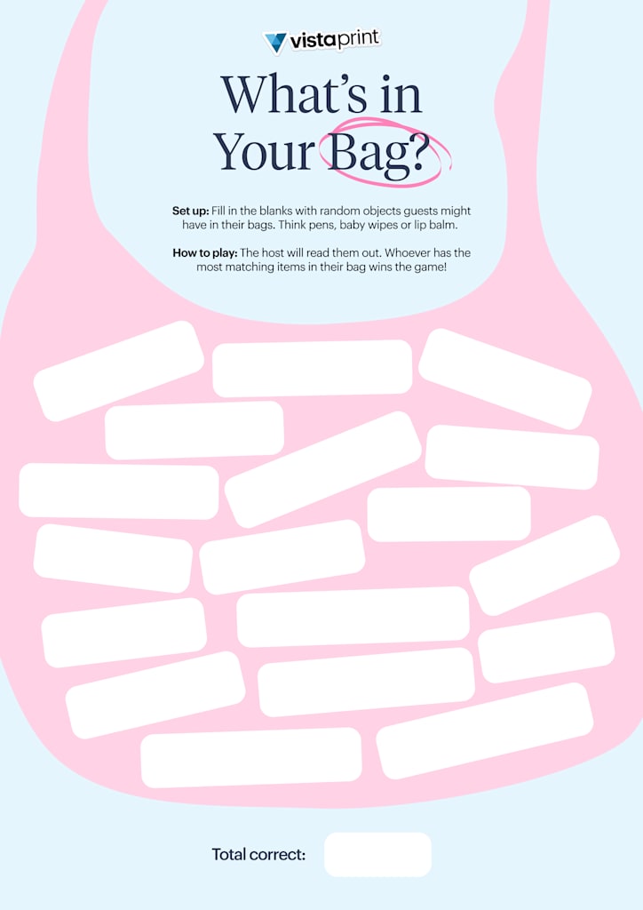 what's in your bag baby shower games printable