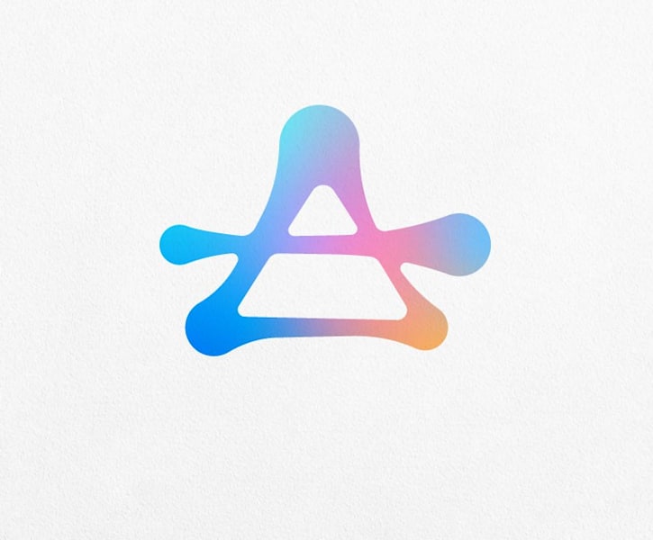 fuzzy, smooth atmospheric colors sit behind lettermark logo