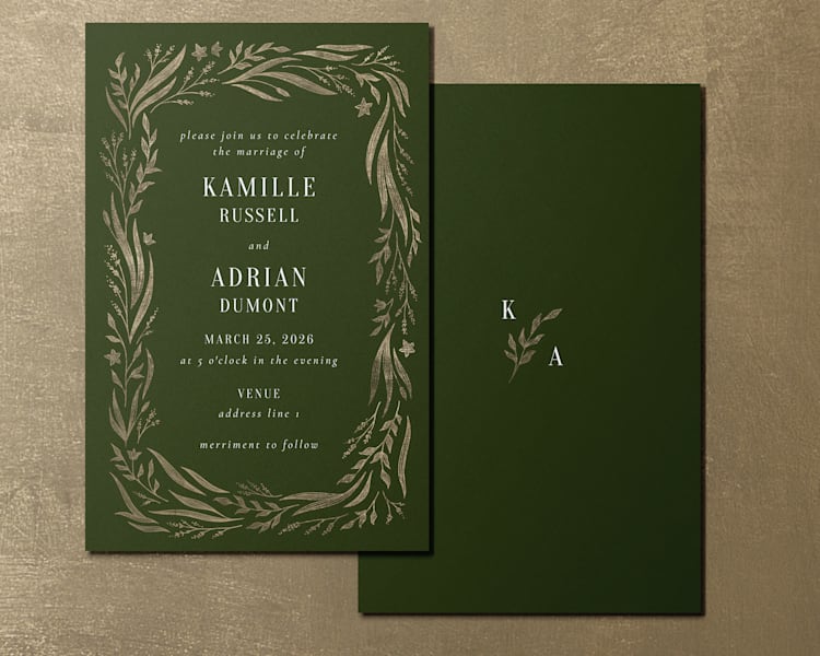 A rustic wedding logo on a wedding invitation
