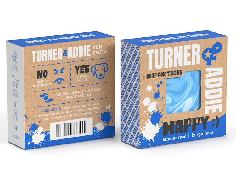 Conception de packaging produit pour une marque de savon s'inspirant de la tendance du design d'emballage "Clever Cutouts" - Product packaging design for a soap brand that taps into the Clever Cutouts packaging design trend