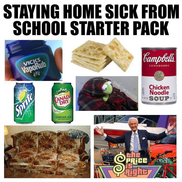 Starterpack showing items needed for a sick day at home